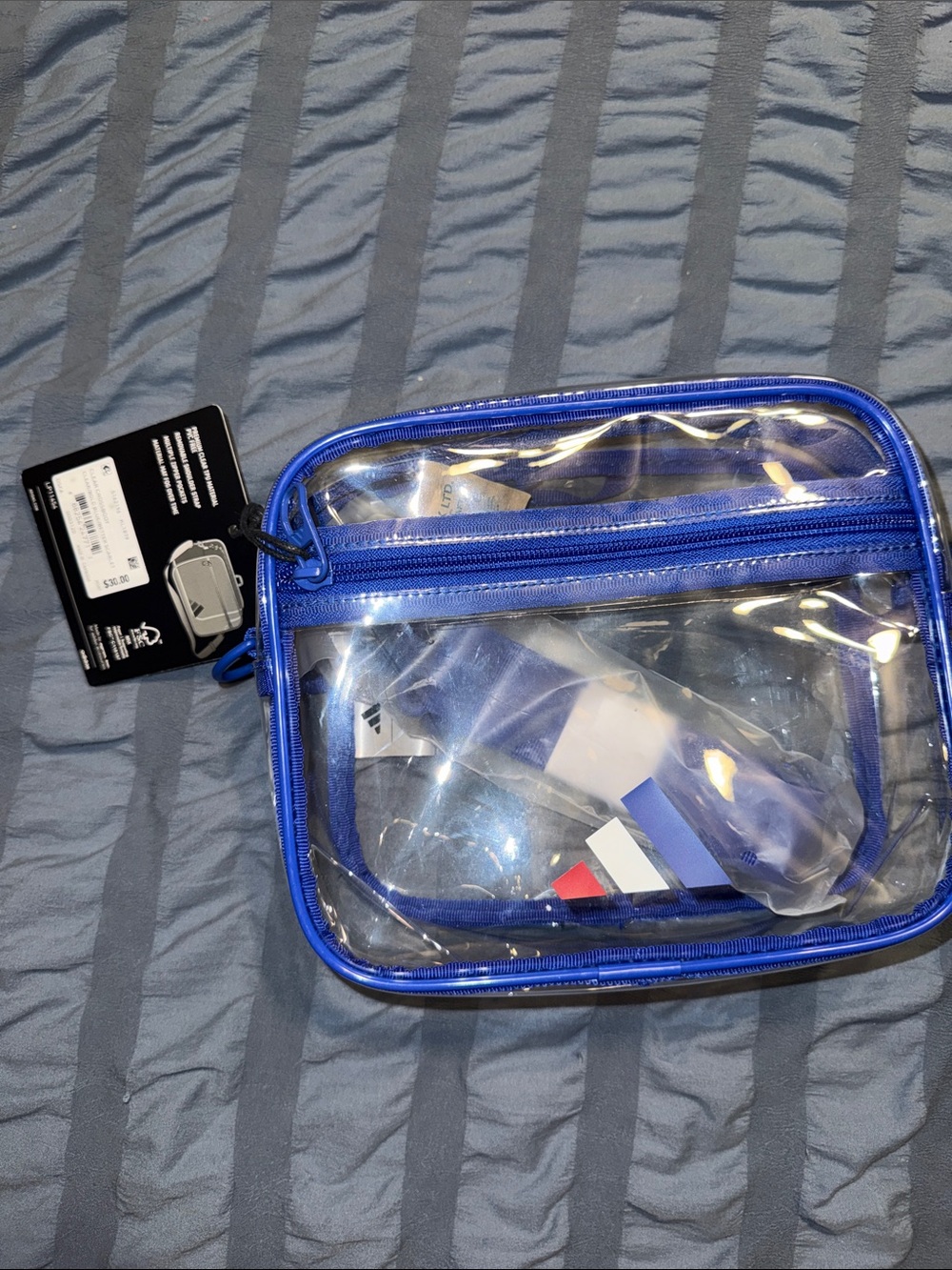 Adidas NEW Clear Blue Trim Travel Cosmetic Bag with Strap or Crossbody